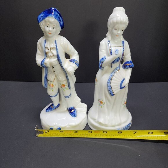 Vintage Victorian Man & Lady Couple in Cobalt Blue & White Porcelain Figurines - Picture 7 of 7